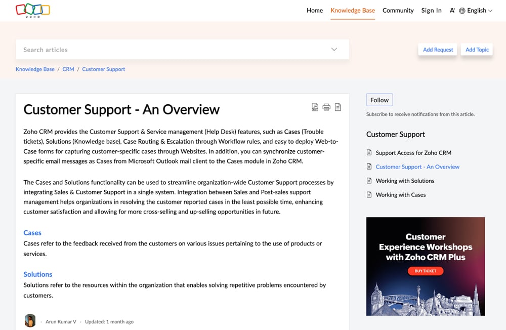 Zoho Customer Support.