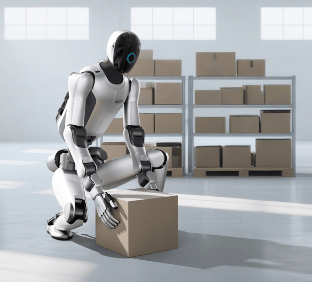 UBTECH Robotics Walker S2 picking up a box.