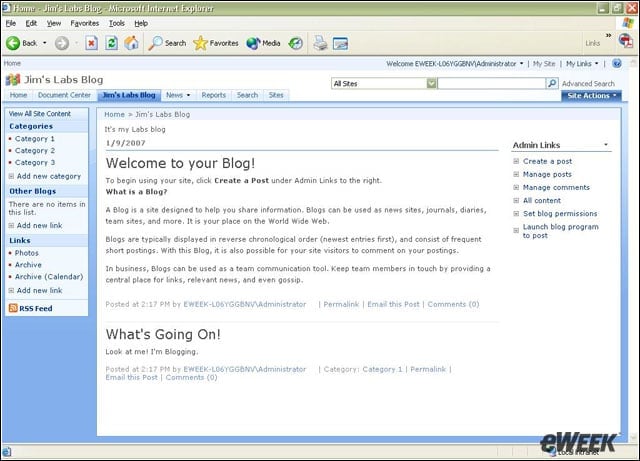 eWEEK Labs Walk-Through: SharePoint Server 2007