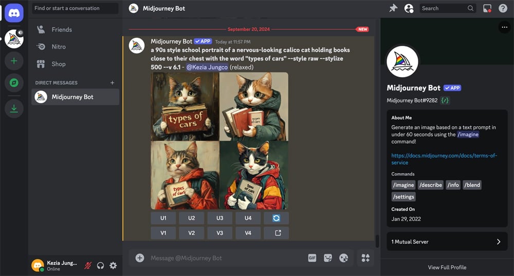 Midjourney image generation via Discord.