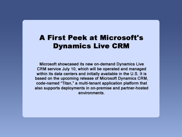First Peek at Microsofts Dynamics Live CRM