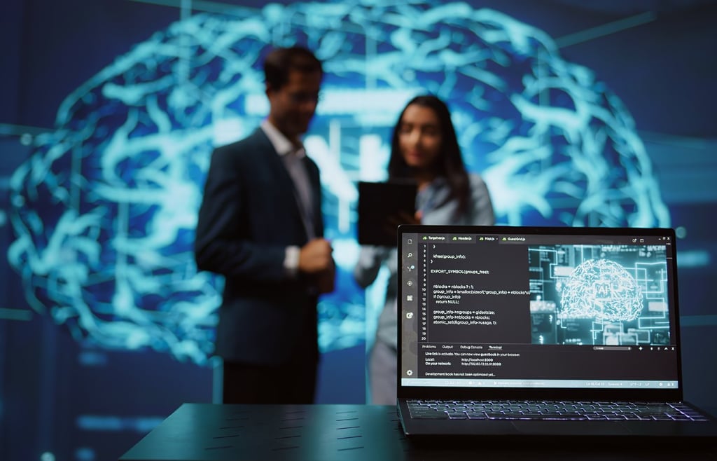 Close up of notebook used by employees developing AI systems in tech startup.