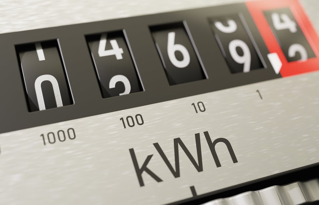 Close-up view on electrometer measuring electricity consumption.