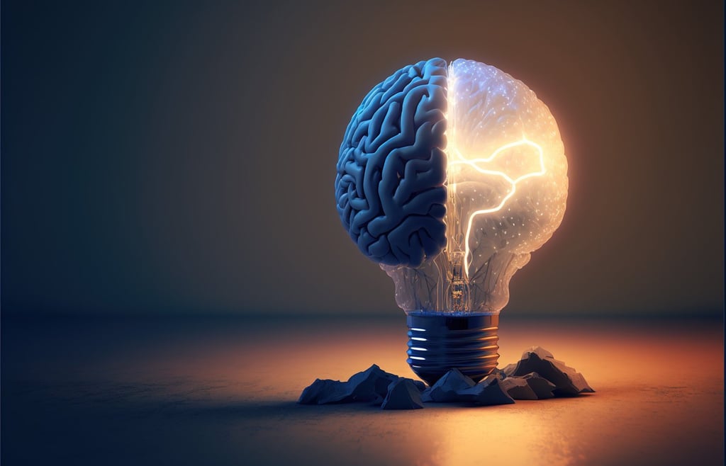 AI-generated image of a merged brain and light bulb.