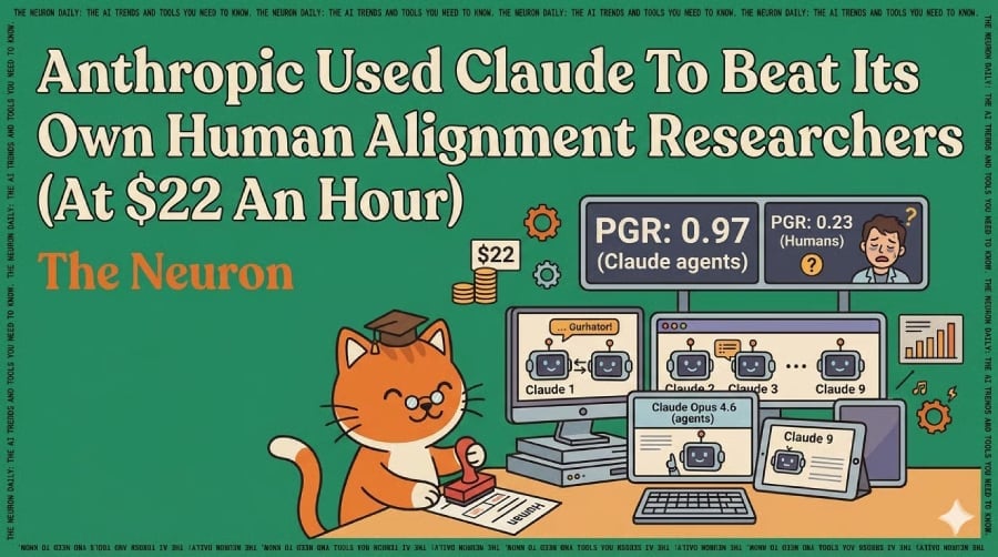 The Neuron featured image about Anthropic using Claude to beat its own human alignment researchers.