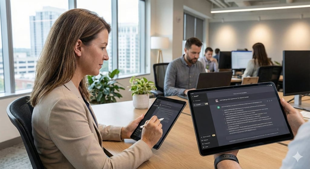Employees working inside an office.