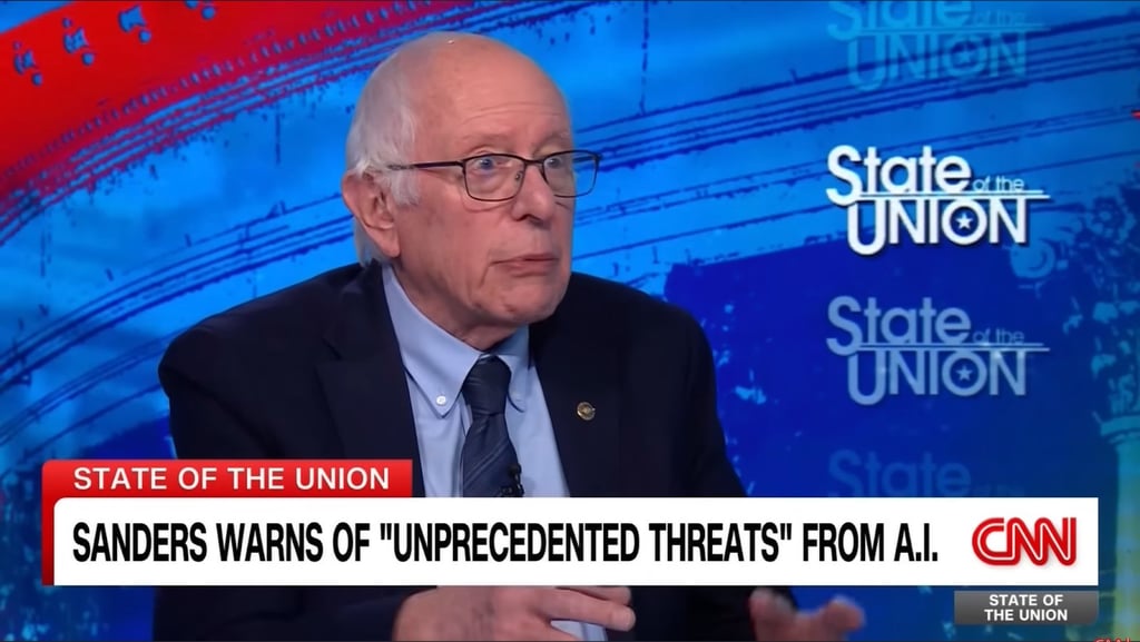 Bernie Sanders interviewed on live TV news.