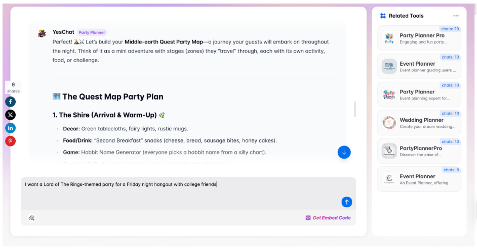YesChat Party Planner AI