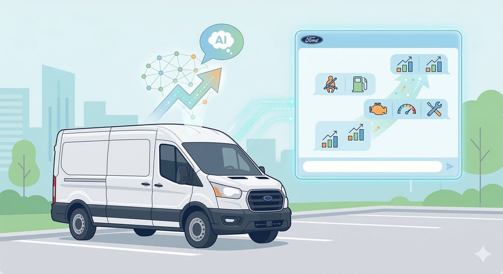 Ford Transit van next to an AI fleet management interface.