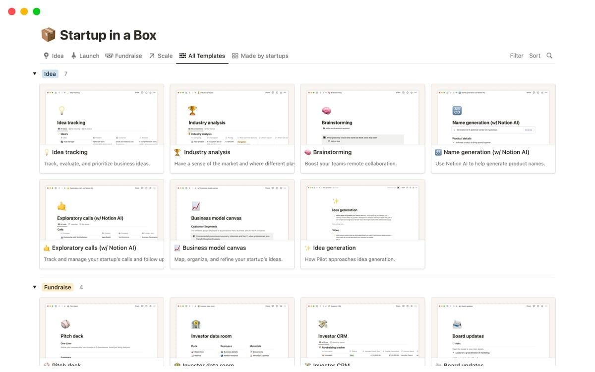 Notion templates views.