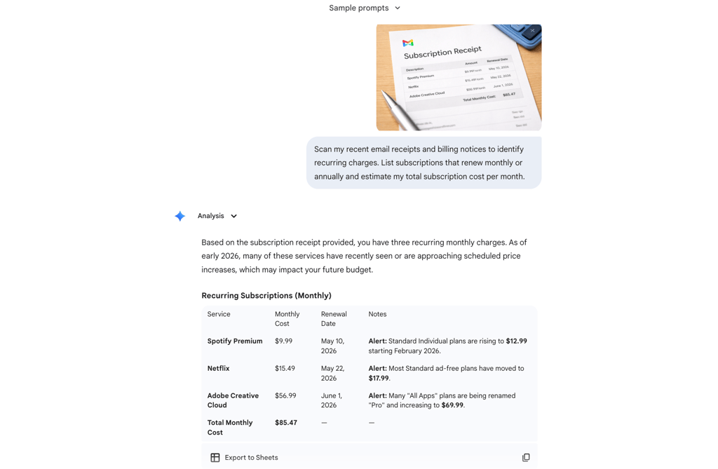 Prompt to find recurring costs hiding in your inbox.