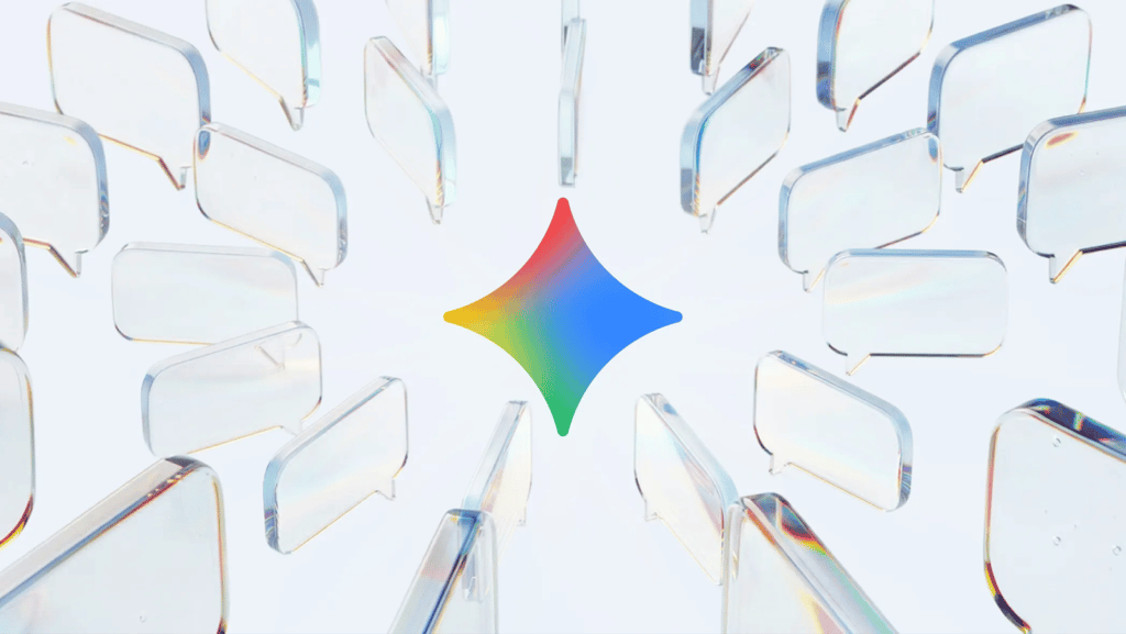 Google Gemini icon with floating speech balloon around it.