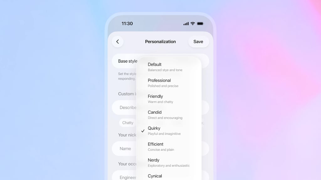 ChatGPT 5.1 app personalization on smartphone.