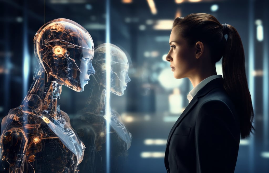 Woman opposite AI.