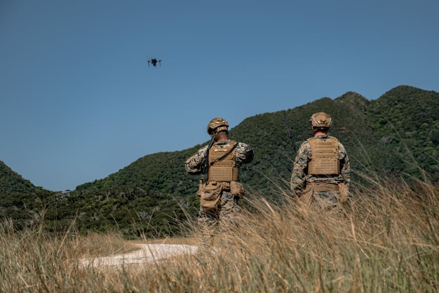 US Marine controlling a drone.