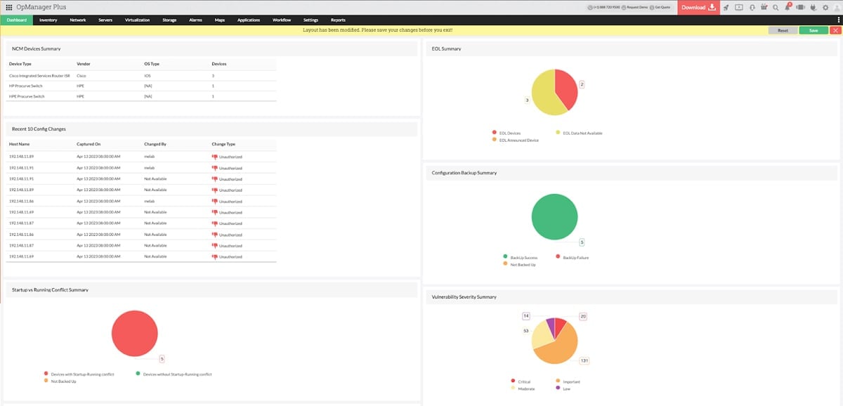 ManageEngine OpManager Plus interface.