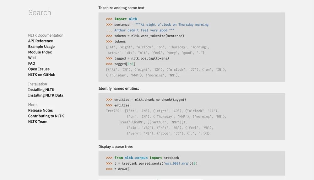 Natural Language Toolkit dashboard.