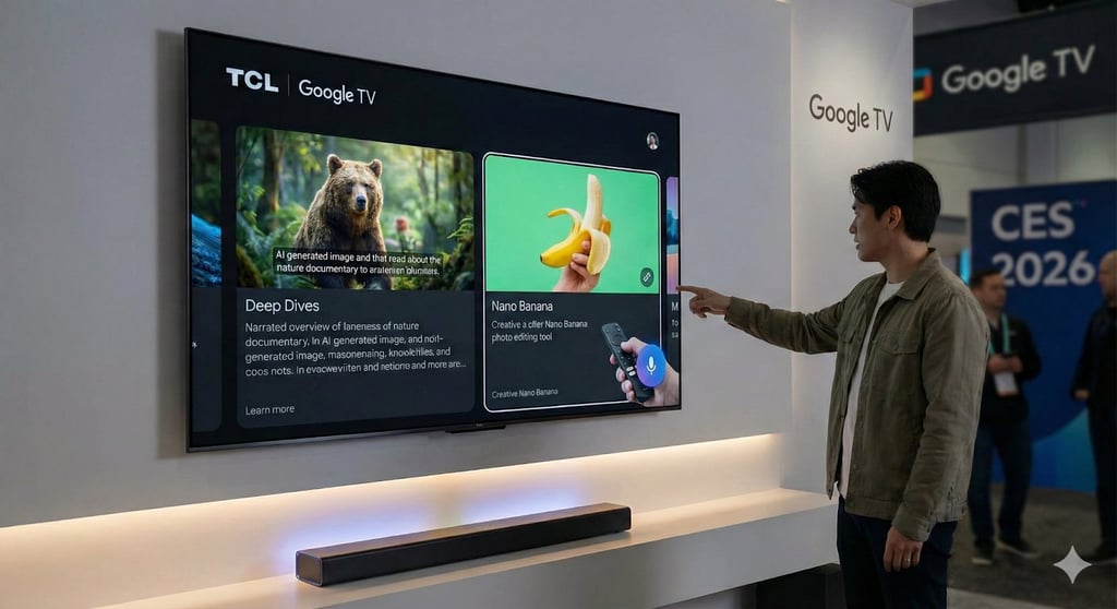 A guy utilizing aI capabilities of a smart TV.