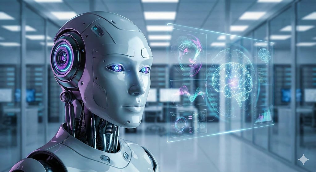 A robotic AI inside a laboratory.