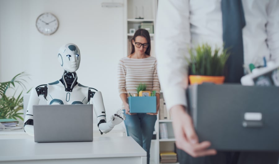 AI robot replacing humans on office jobs.