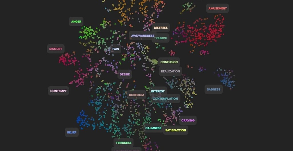 This map explores the outputs of Hume AI's vocal expression model. Image: Hume AI