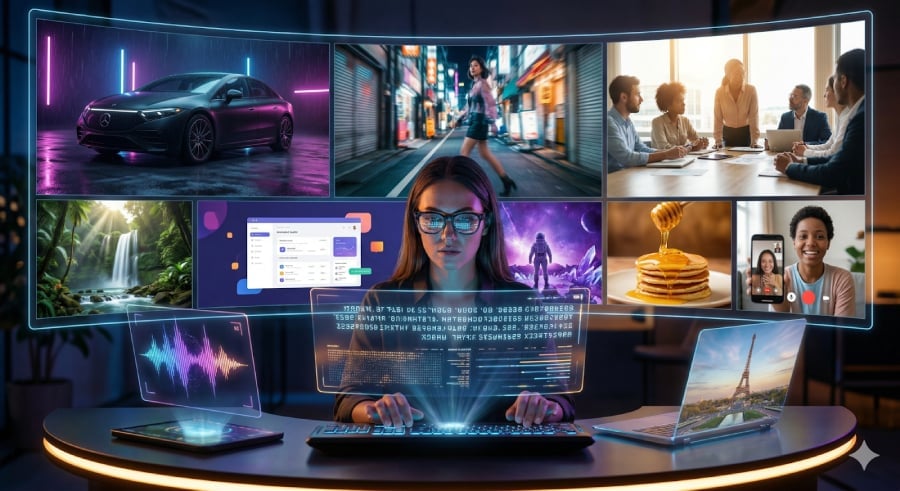 A woman using AI technology to create wonderful videos.