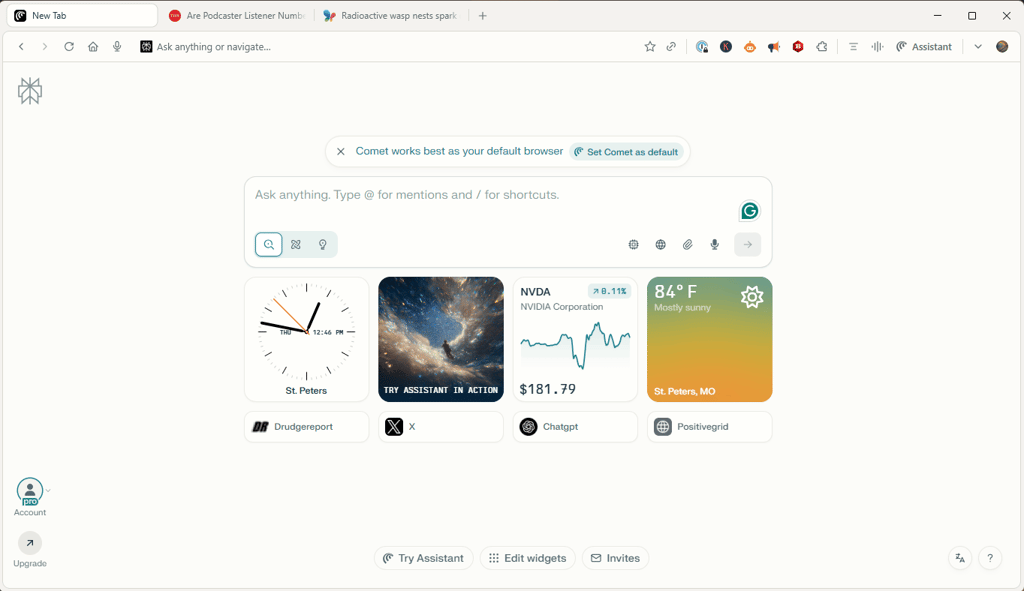 Screenshot of Perplexity's AI browser Comet.