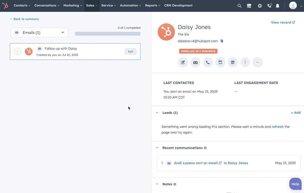 HubSpot interface.