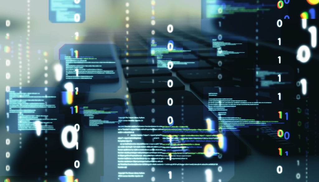 Abstract Coding Binary Code Hologram On Blurry Background