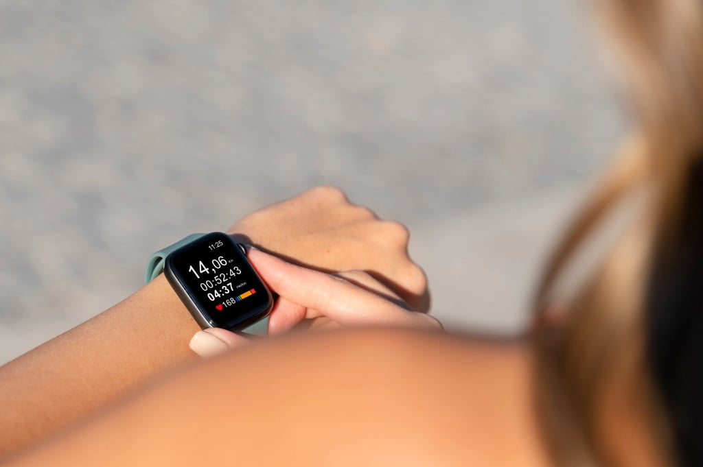 A woman wearing a smartwatch.