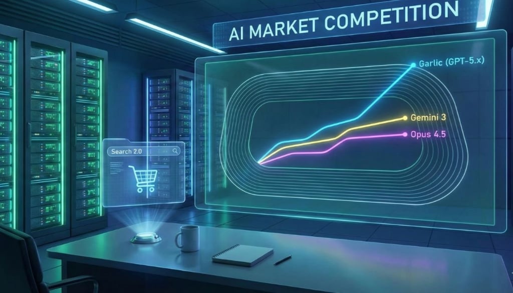hologram of AI market competition.