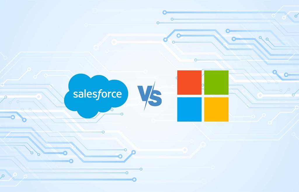 News graphic featuring the icons of Salesforce and Microsoft.