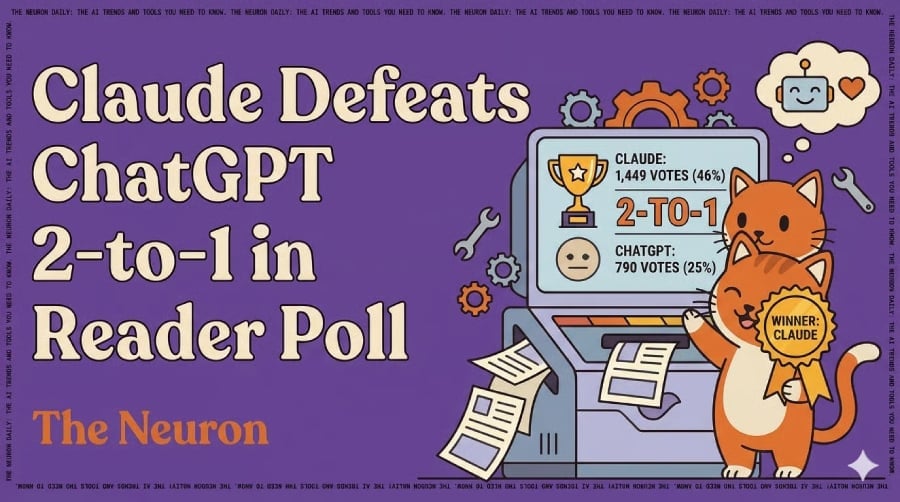 The Neuron featured image about Claude defeating ChatGPT in a poll.