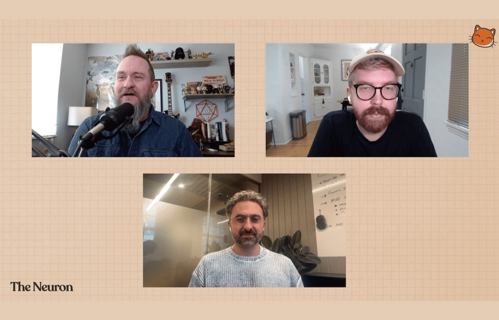 The Neuron’s Corey Noles (l) and Grant Harvey (r) interview Microsoft AI CEO Mustafa Suleyman on Sept. 17, 2025.
