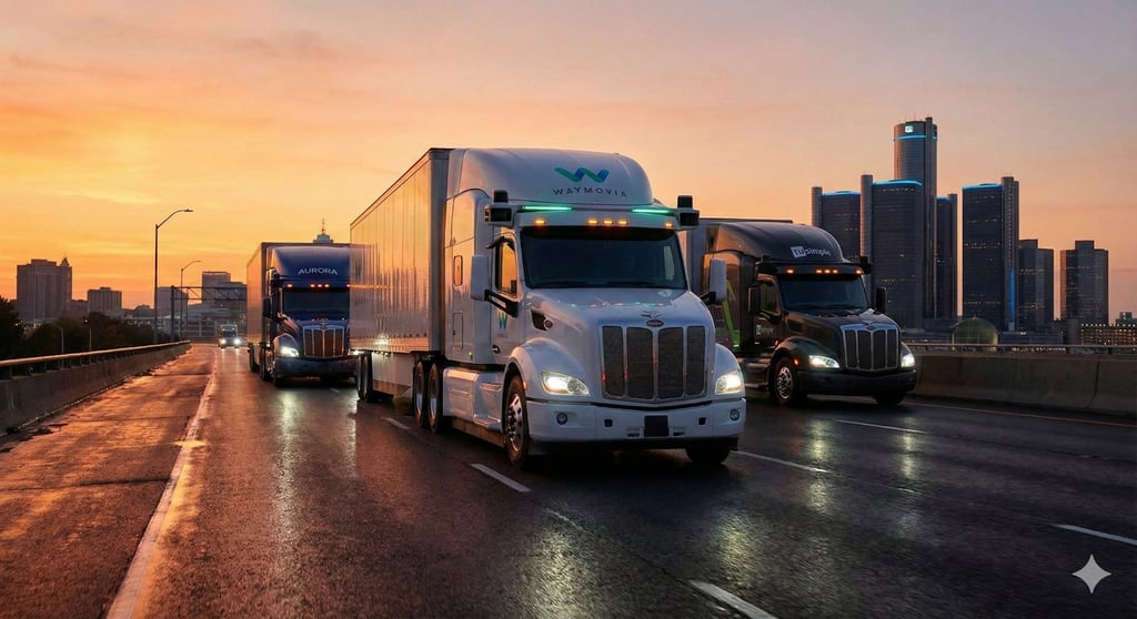 Trucks running on a highway.