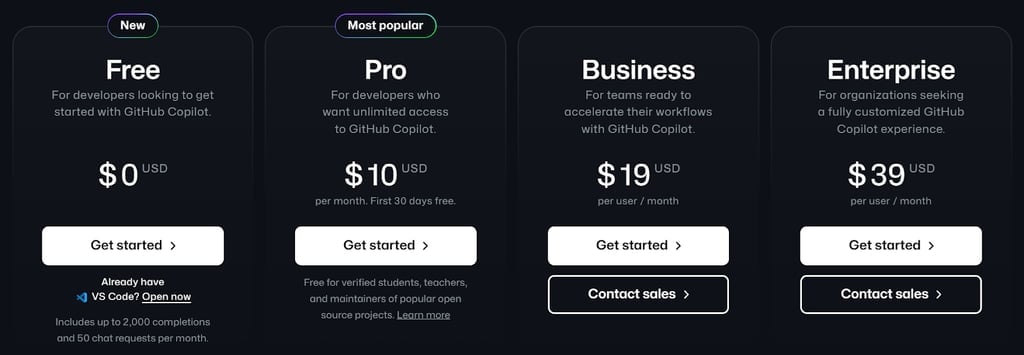 GitHub Copilot pricing.