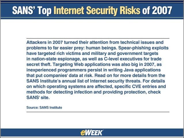 SANS Top Internet Security Risks of 2007