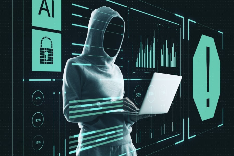 A computer hacker using AI.