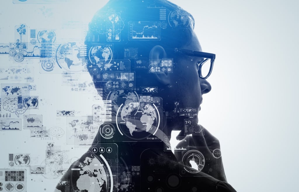 Concept illustration of AI, and business data.