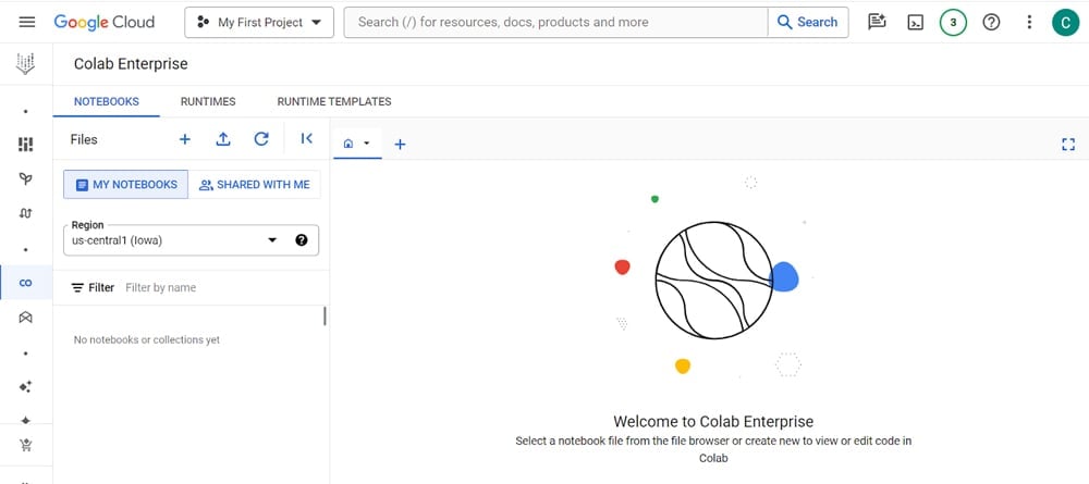 Colab Enterprise dashboard.