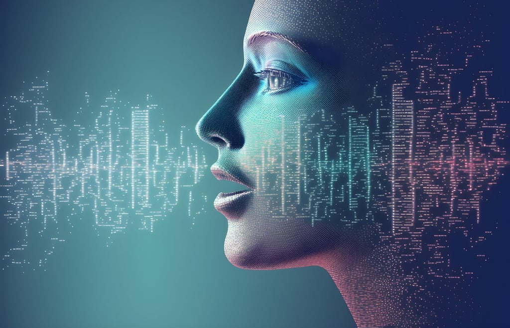 AI bot with sound wave patterns.
