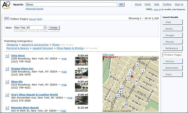 Amazon.com A9 localized search