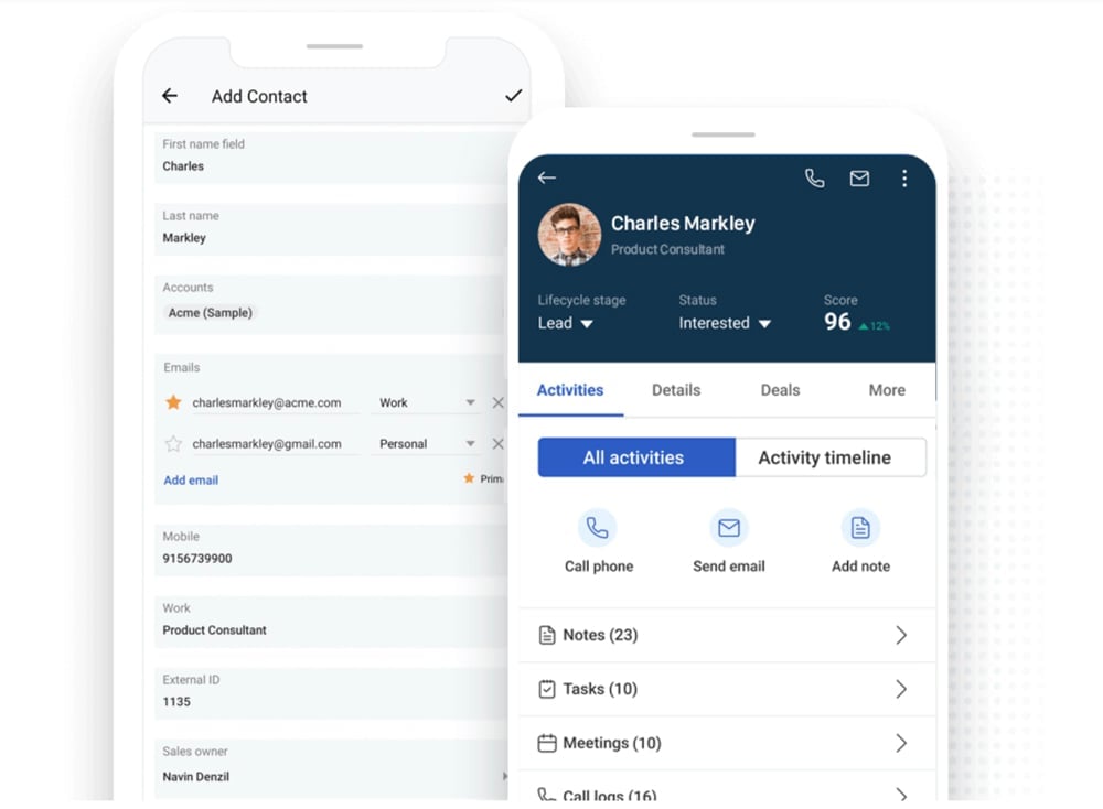 Mobile CRM interface.