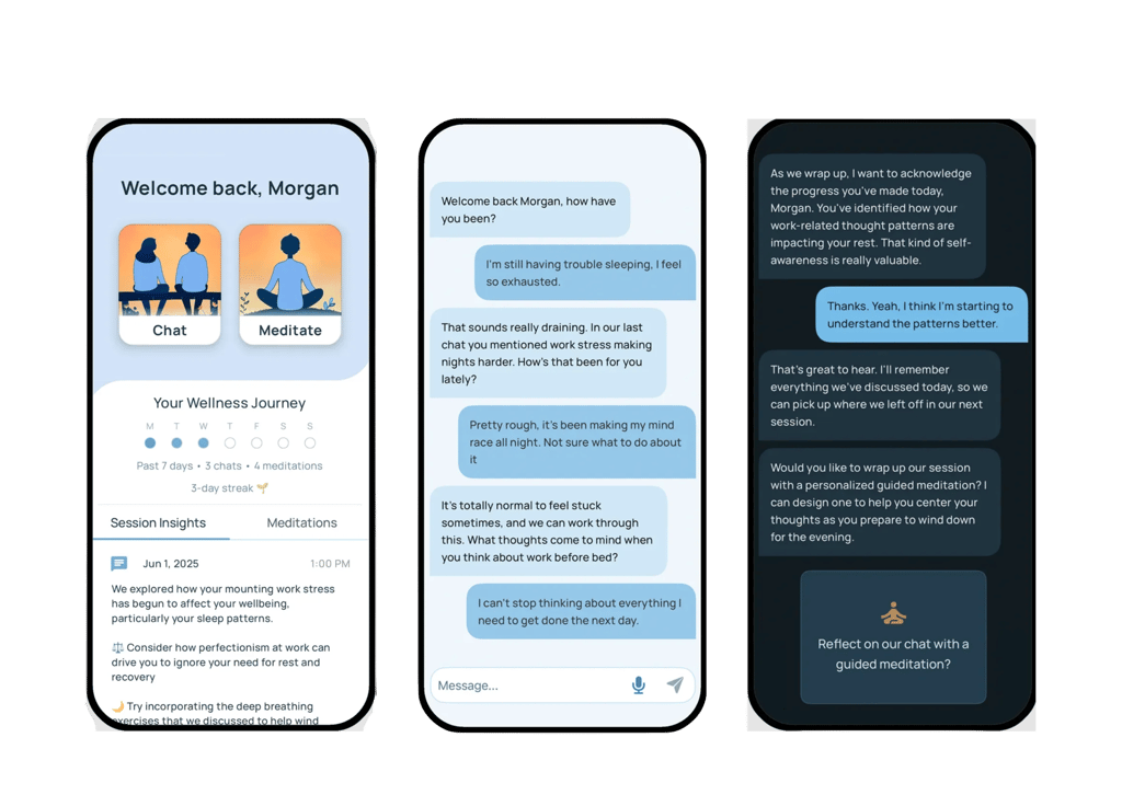 Wellness AI learns your patterns, offers real-time support through chat, and provides personalized meditation whenever you need it.