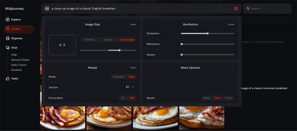 Midjourney editing interface.
