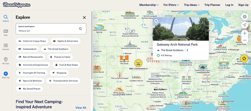 Roadtrippers interface.