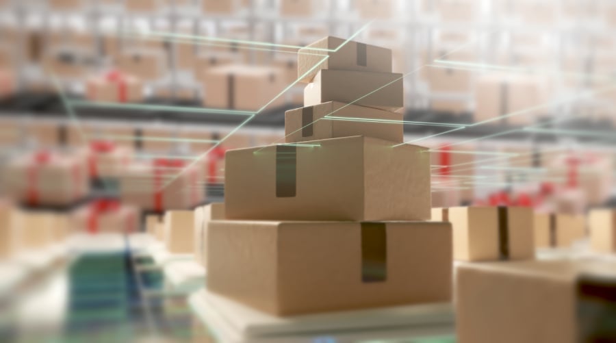 A pile of parcel boxes ready for shipping.