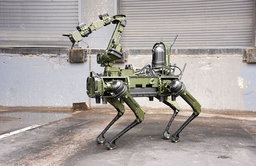 AI robot used for tactical scouting and military operations in war zones.