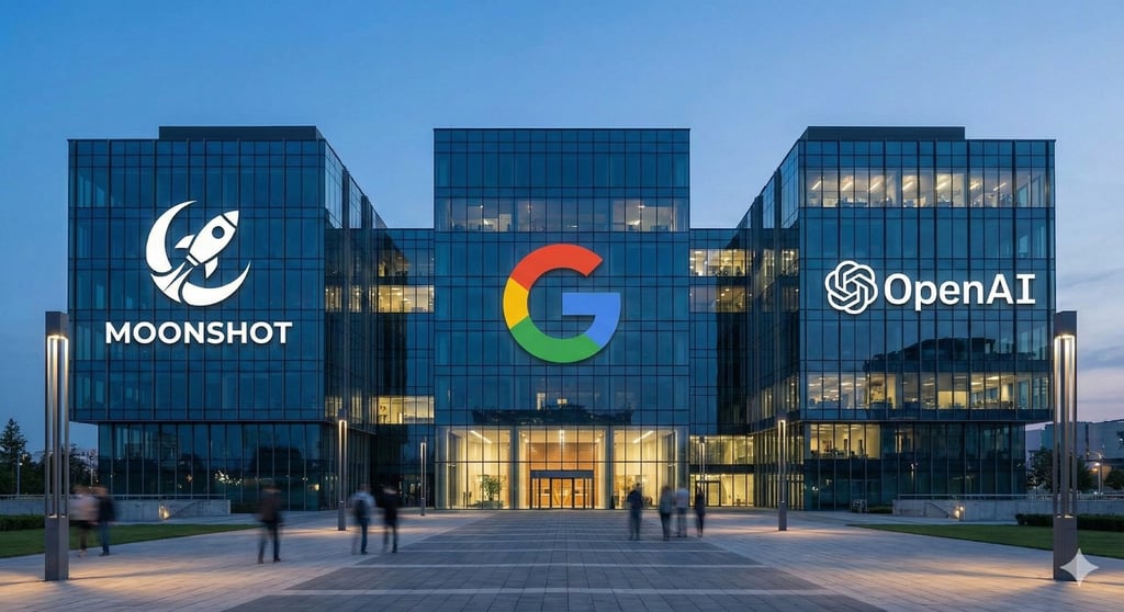 Moonshot, Google, and OpenAI buildings standing next to each other.