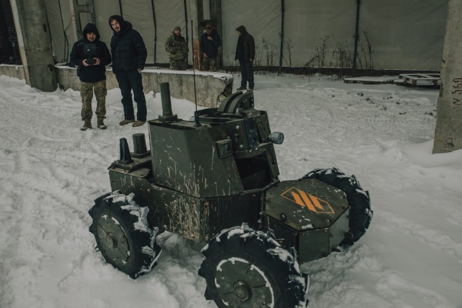 A Ukrainian land drone used for warfare.
